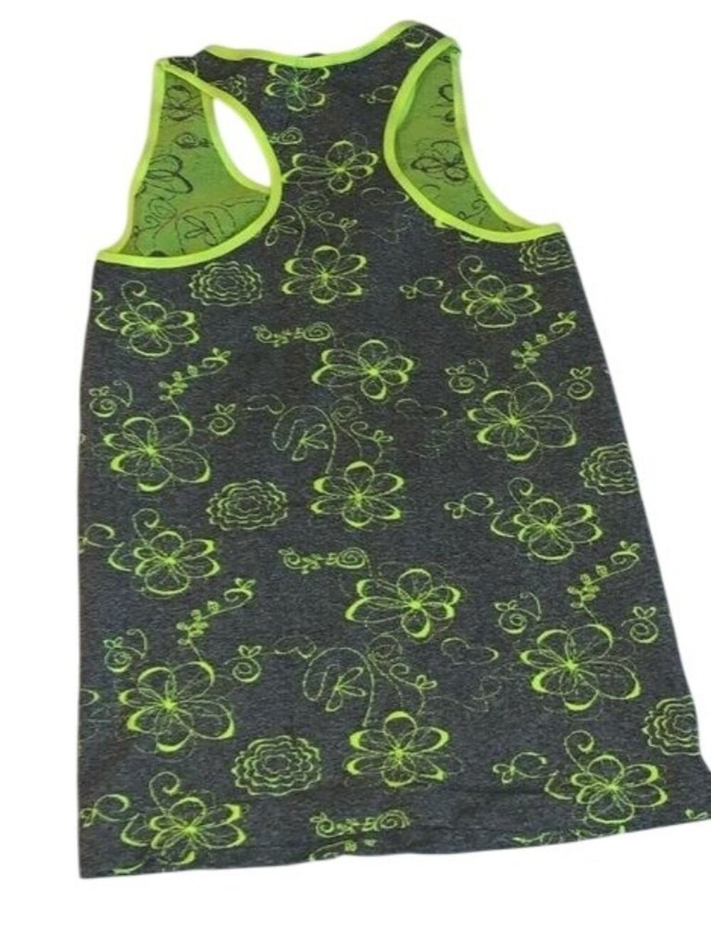 Racerback Floral Tank Top Neon Green & Gray Polyester/Spandex One Size FCF Style - Picture 3 of 5